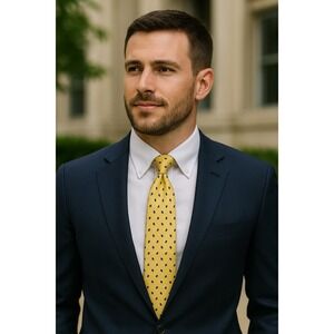 MacKenzie's Little House On Olive 100%‎ Italian Silk Tie Yellow Paisley Bean Y2K